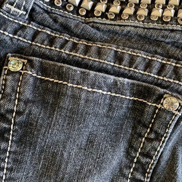 Vintage Y2K Black Studded and Rhinestoned Miss Me Skinny Jeans - Picture 6 of 8